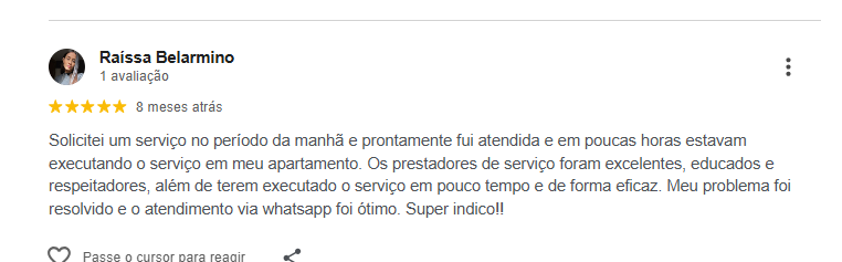 Print da avaliação de Raíssa Belarmino no Google