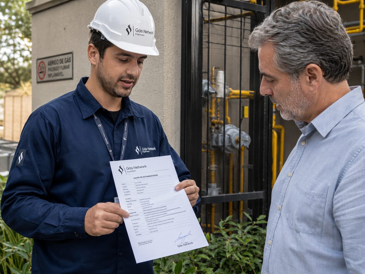 Entrega do laudo ao síndico após a vistoria de gás em Brás