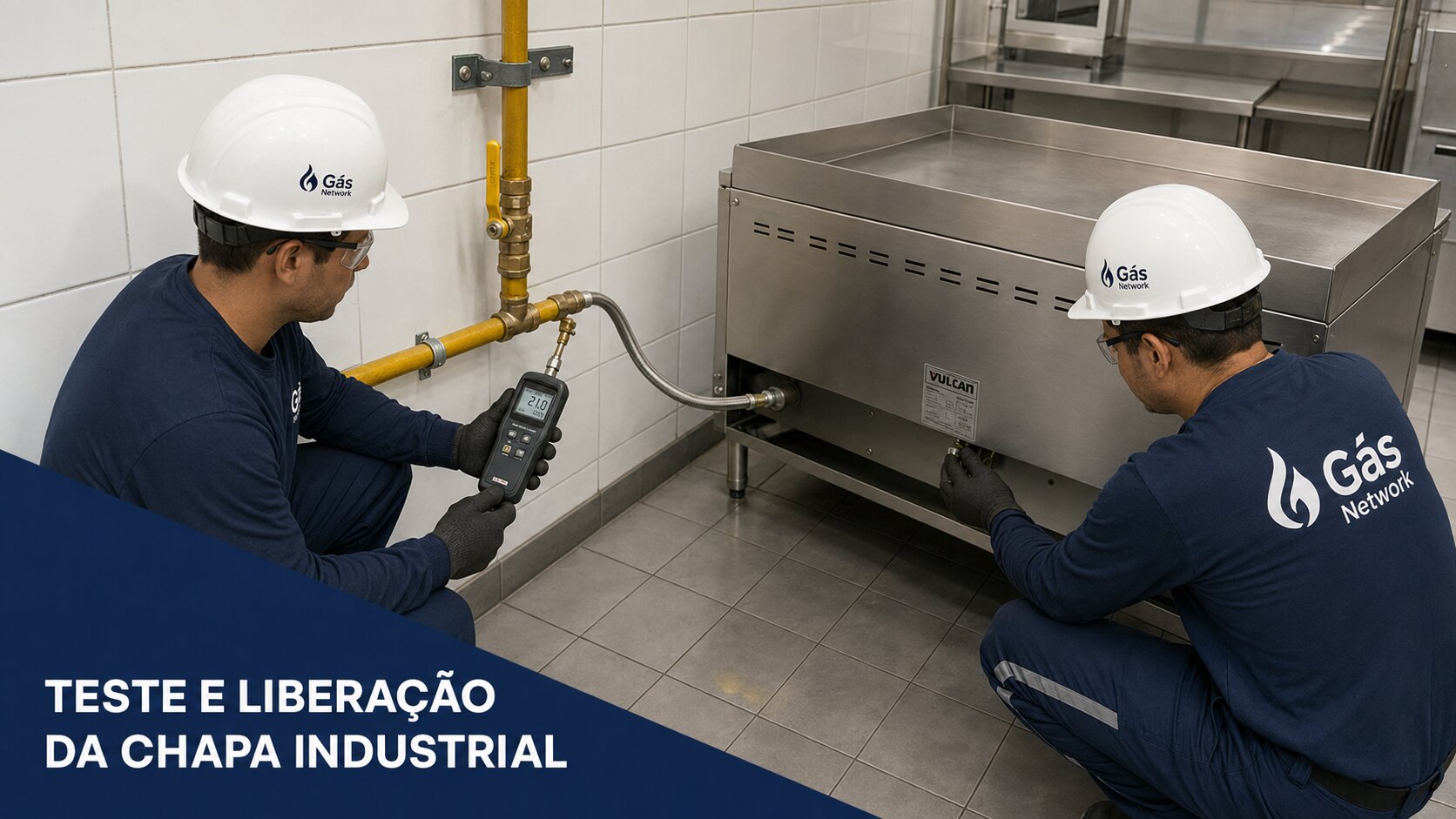 Equipe Gás Network realizando teste após ligação traseira de chapa industrial